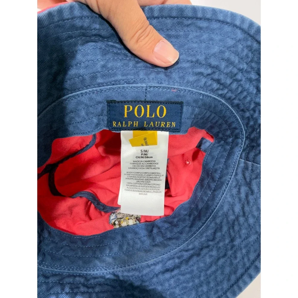 Polo Ralph Lauren Red‎ Polo Bear Cotton Bucket Hat SM 58cm Navy Underbrim